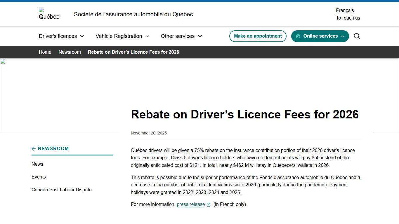 Rebate on Driver’s Licence Fees for 2026 - SAAQ